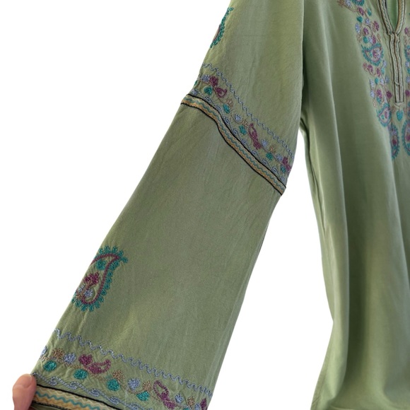 Boho Embroidered Green/Periwinkle/Lilac/Mauve Women's Tunic V-Neck Size Large - Picture 4 of 10